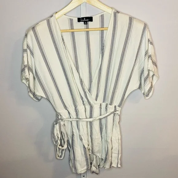 Lulus Climb Aboard Grey and White Striped Romper! - Picture 4 of 12